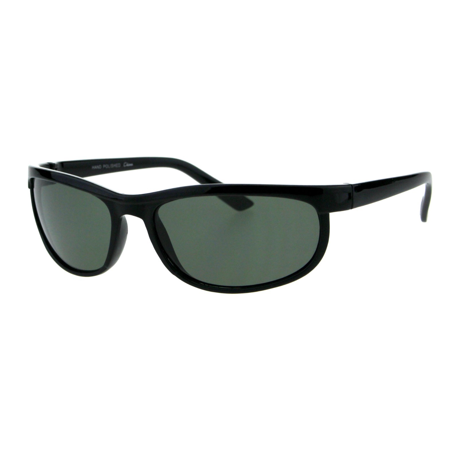 Impact Resistant Glass Lens Sunglasses Men’s Oval Wrap Around Frame Black UV400