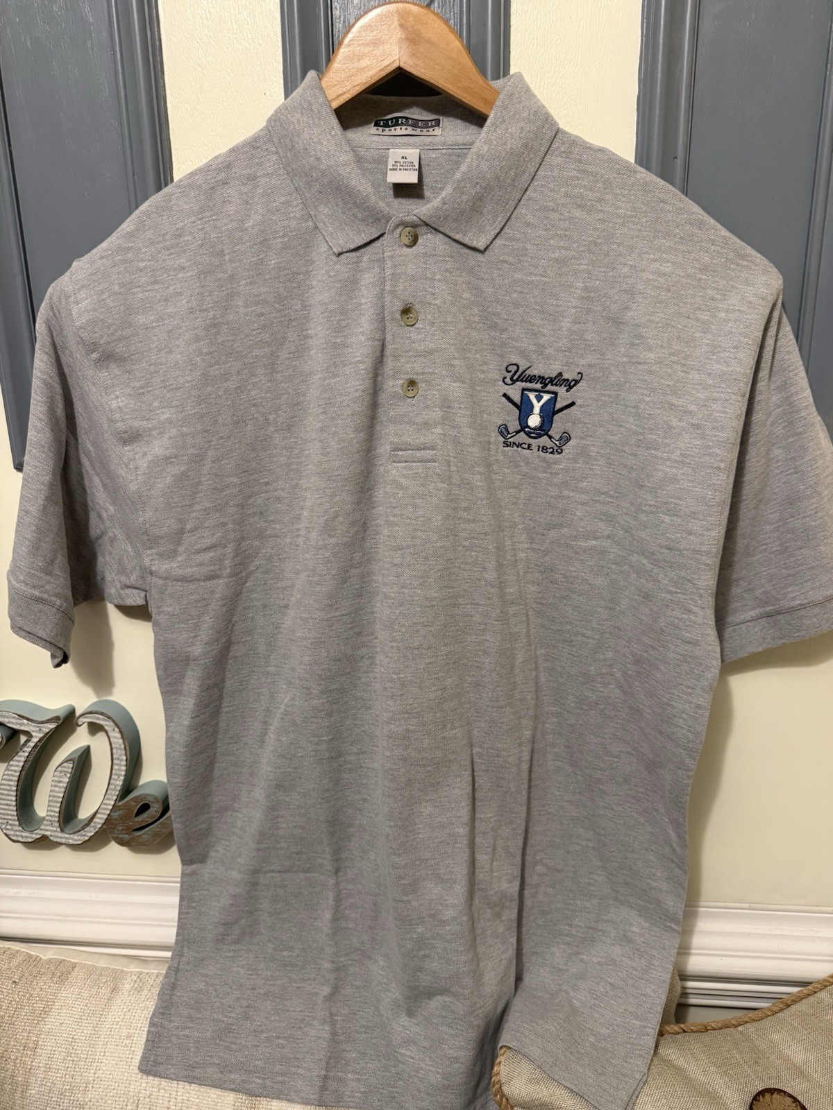 Turfier Sportswear Yuengling Embroidered Logo Gray Polo Shirt Men’s XL