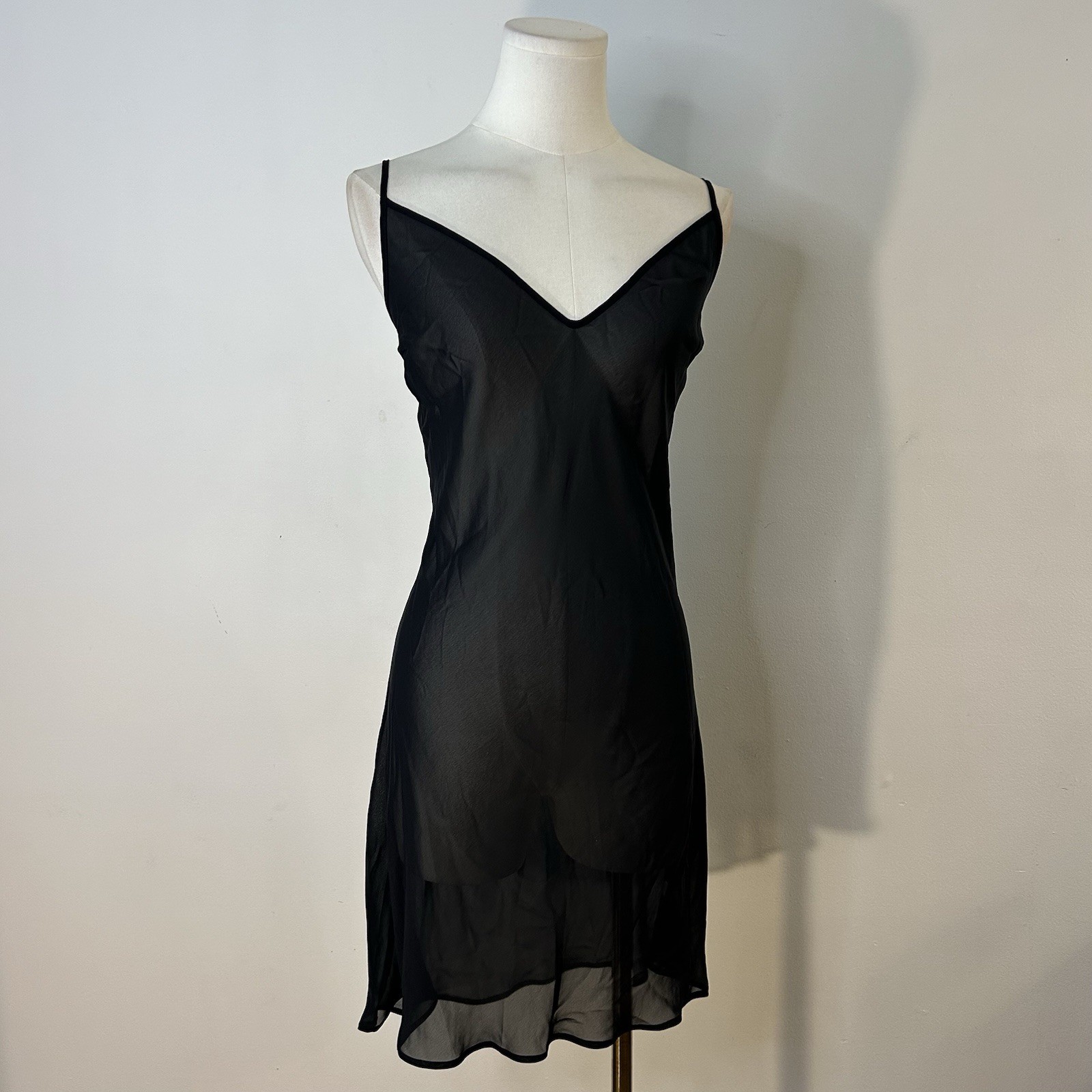 Y2K Sheer Black Mini Slip Dress Whimsigoth Alt Grunge Goth Fairy 39-43 Inch Bust
