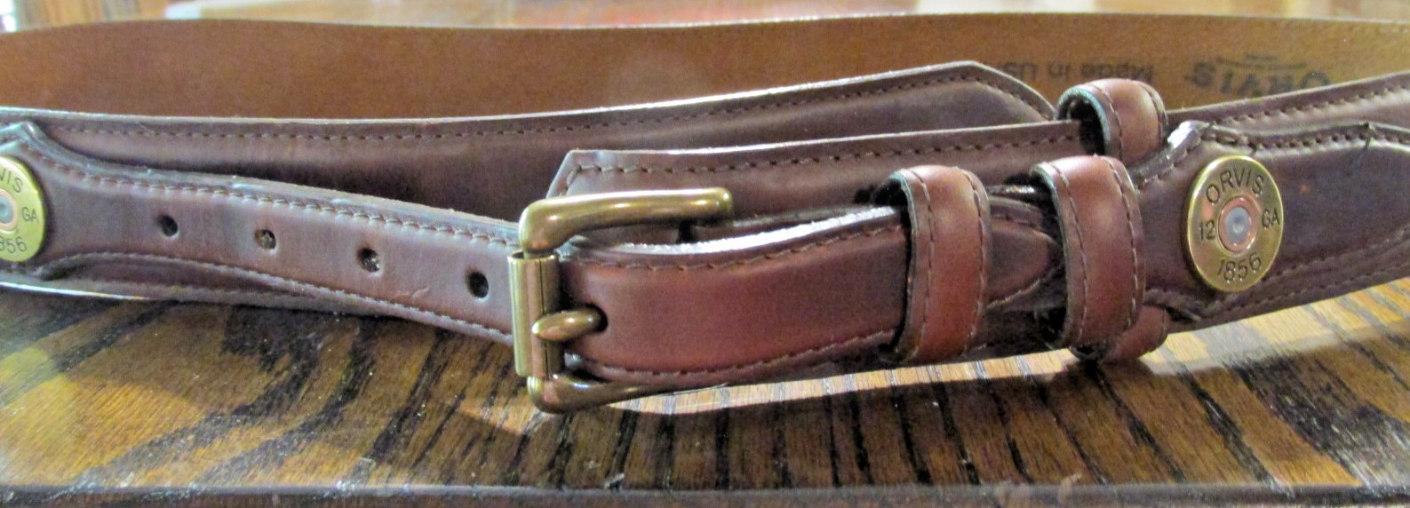 NEW MENS ORVIS 9G3L TOP GRAIN BROWN LEATHER SHOTGUN SHELL LEATHER BELT SIZE 38