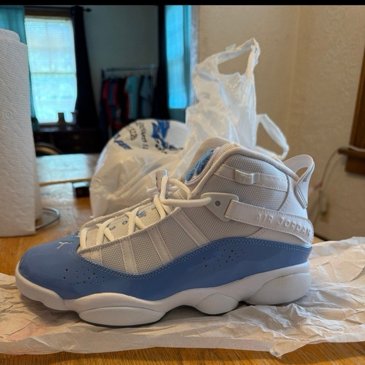 Jordan Air Jordan 6 Rings Men’s White/Blue High-Top Lace-Up Basketball Sneakers