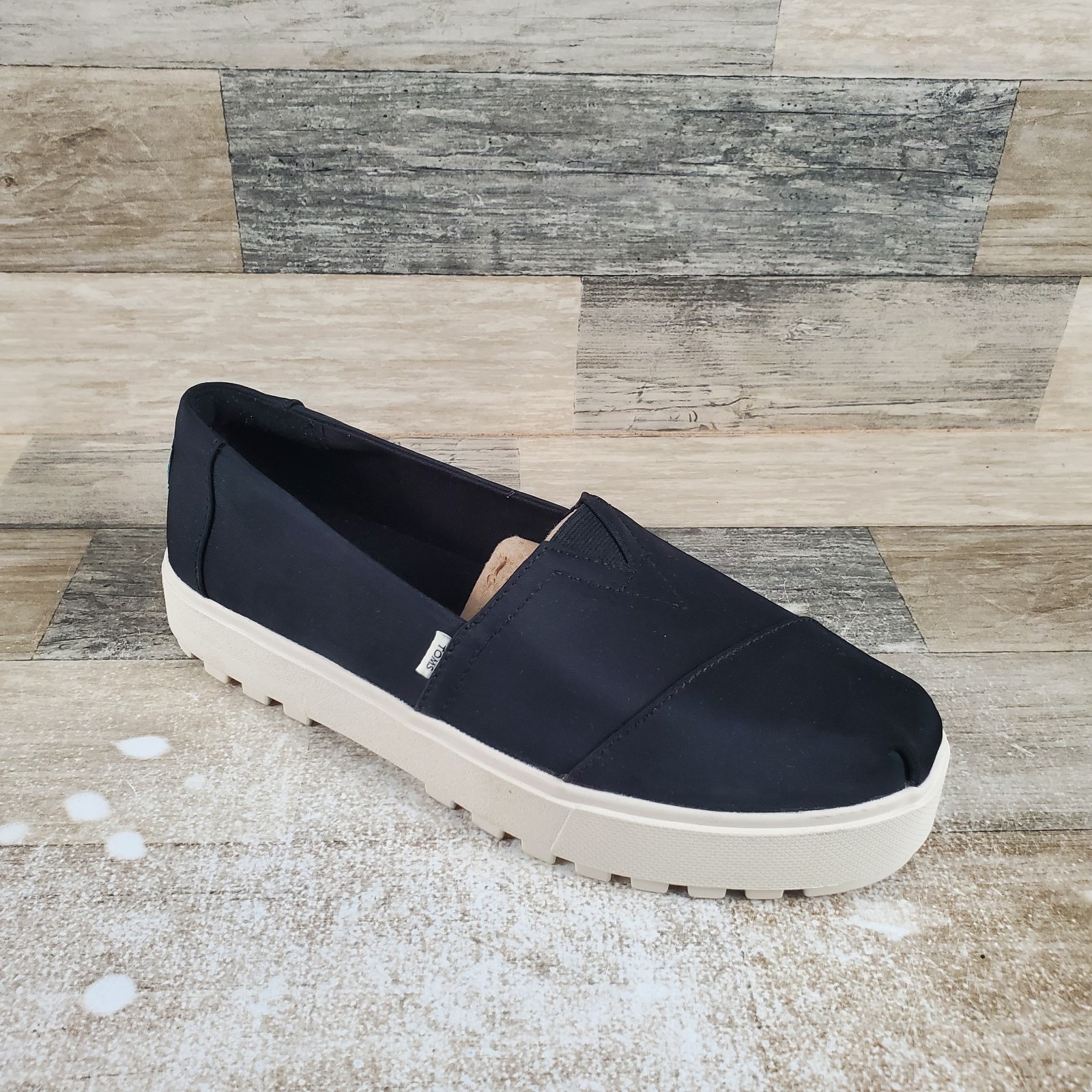 Toms Alpargata Lug Womens Shoes Sz 9.5 Black Utility Twill Slip-on Sneakers
