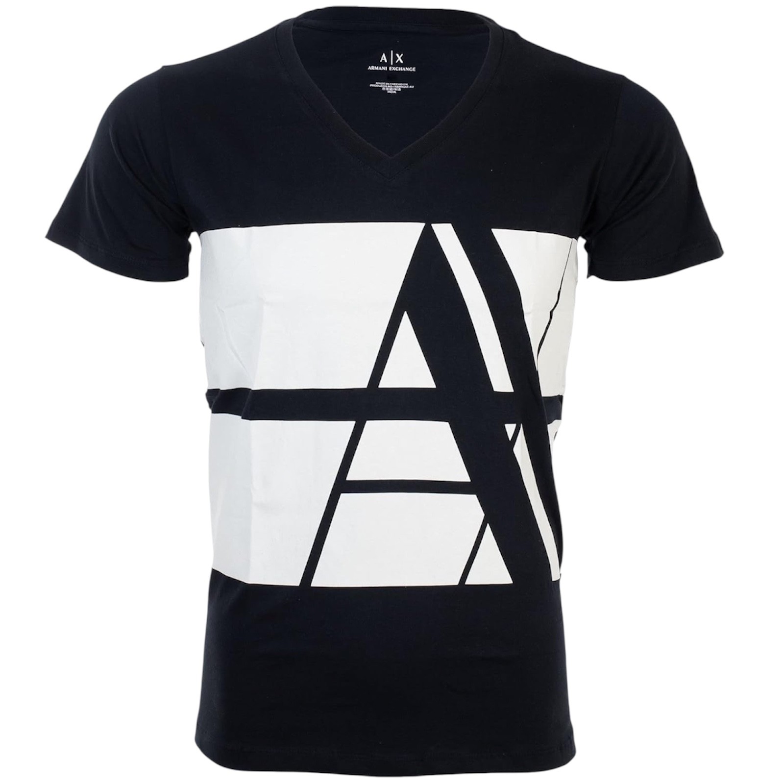 ARMANI EXCHANGE Navy BOLD STRIPED Short Sleeve Slim Fit Designer V-NECK T-shirt