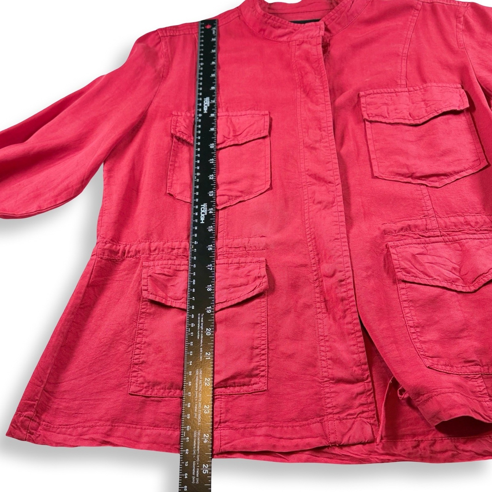 Sanctuary Red Lyocell Utility Military Jacket Women XL Roll Tab Sleeve Mock Neck