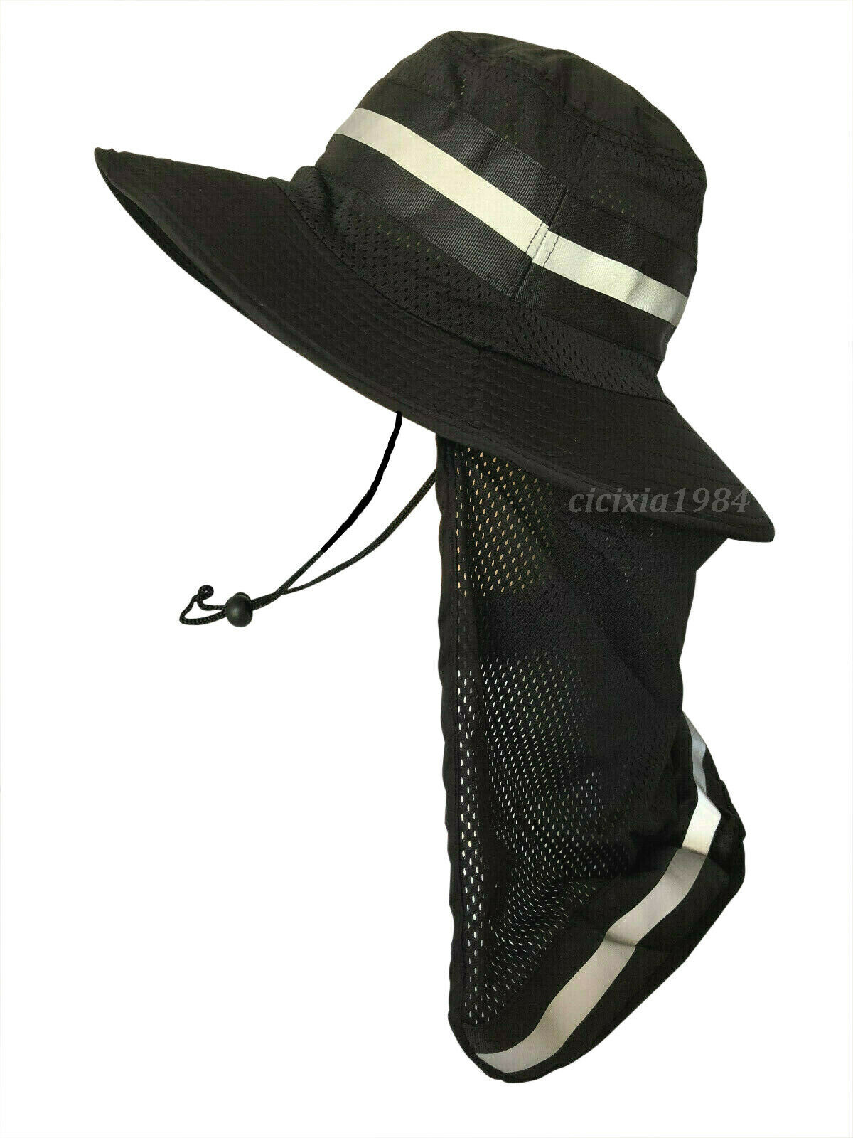 Men High Visibility Reflective Sun Hat Neck Flap Wide Brim Boonie Bucket Hat