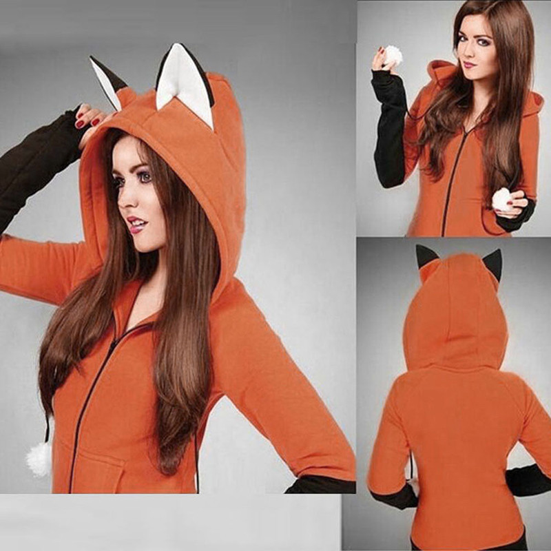 Cute Ears Style Hooded Sweatshirt Long Coat Autumn Hoodie Sweat Shirt Jacket New