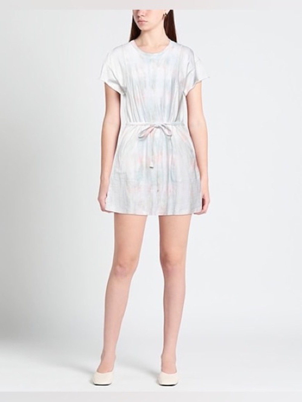 John Elliott Pastel Tie Dye T Shirt Dress Tie Waist Pink White Size S
