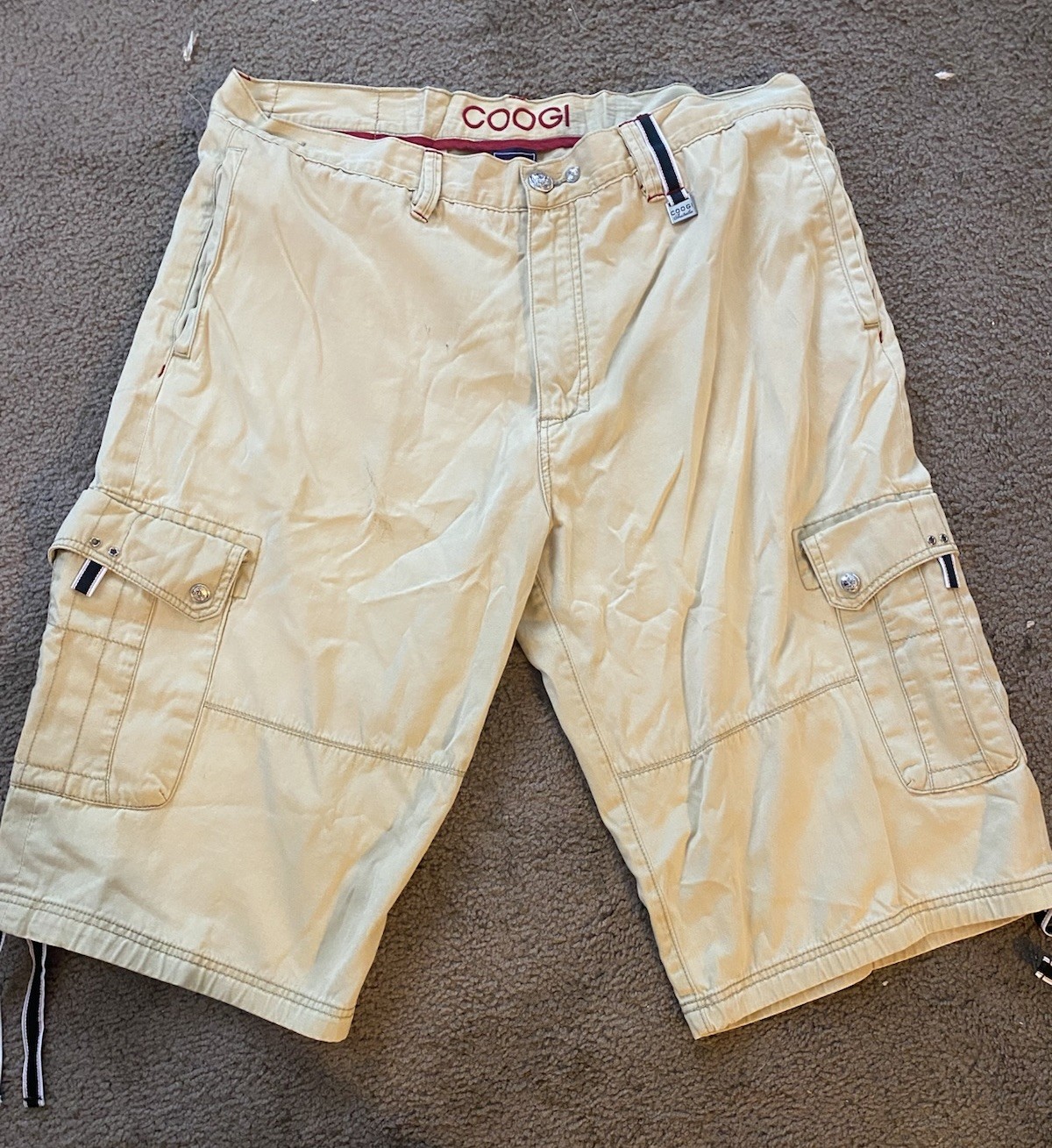 VINTAGE Y2K COOGI Men’s Beige Canvas Cotton Cargo Shorts Size 40. Biker Hip Hop