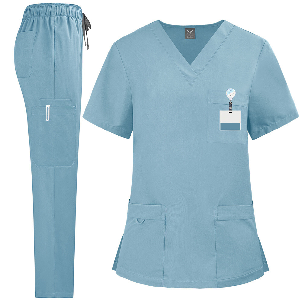 2pcs/set Medical Uniform Nursing Scrub Men Women V-Neck Straight Multi-pocket