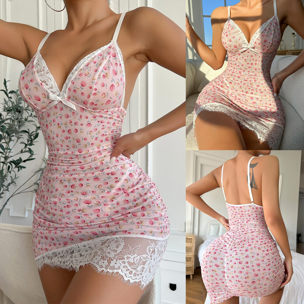 Women Sexy Lingerie Lace Sheer Babydoll Slim Dress Nightwear Underwear Sleepwear