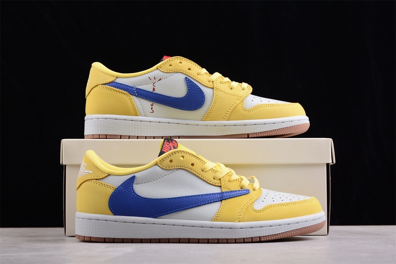 US Size 7-12 Men’s Travis Scott x Jordan 1 Low OG “Canary Yellow” Sneakers