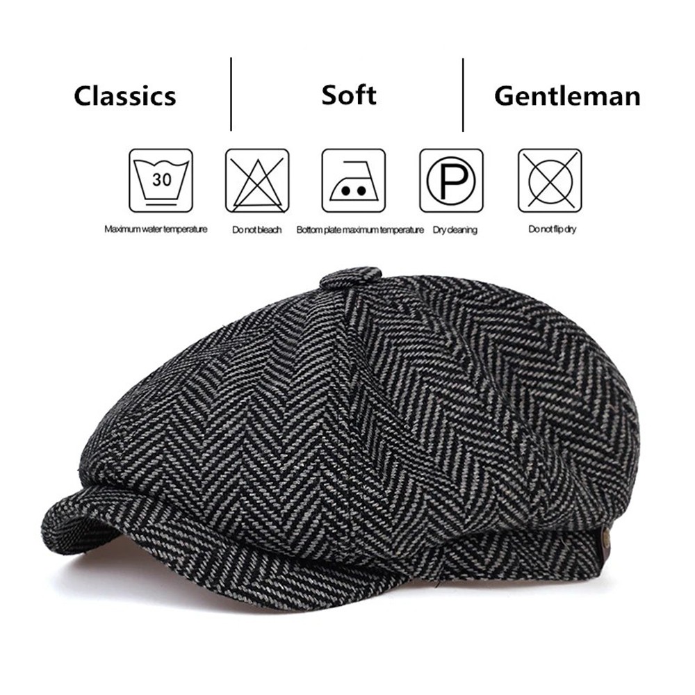 Classic Peaky Blinders Hat Newsboy Flat Cap Driver Herringbone Tweed Wool Baker