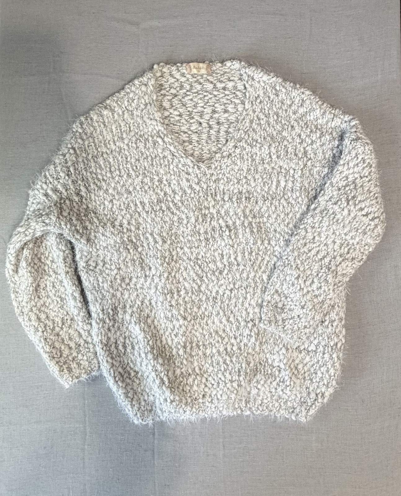 Altar’d State Gray White Marled Knit Cozy Soft Fall V-Neck Textured Sweater S/M