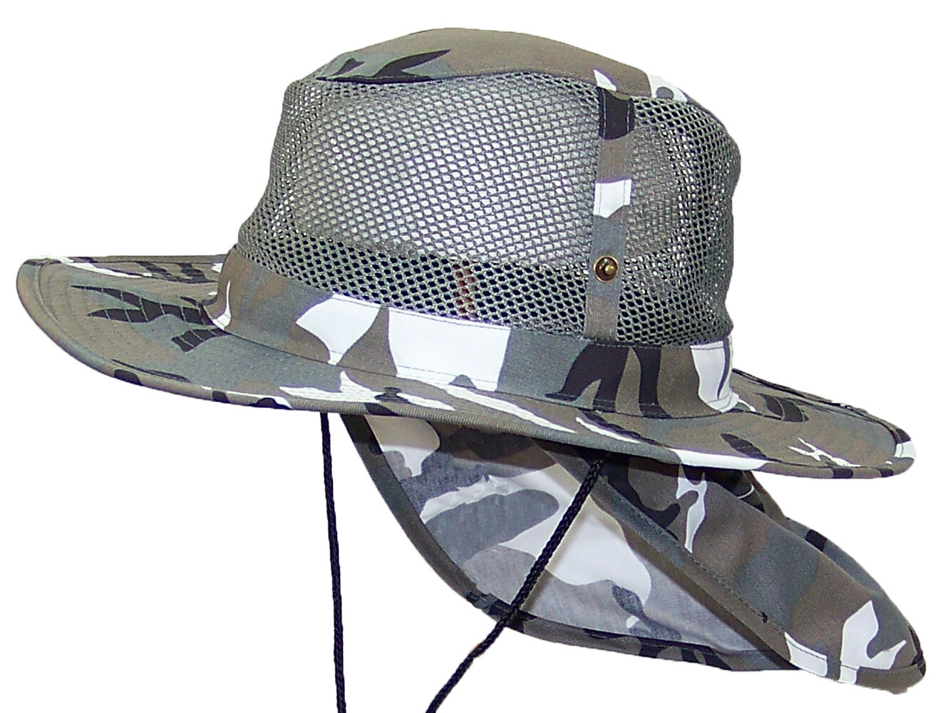 Tropic Hats Summer Wide Brim Mesh Safari/Outback W/Neck Flap & Snap Up Sides