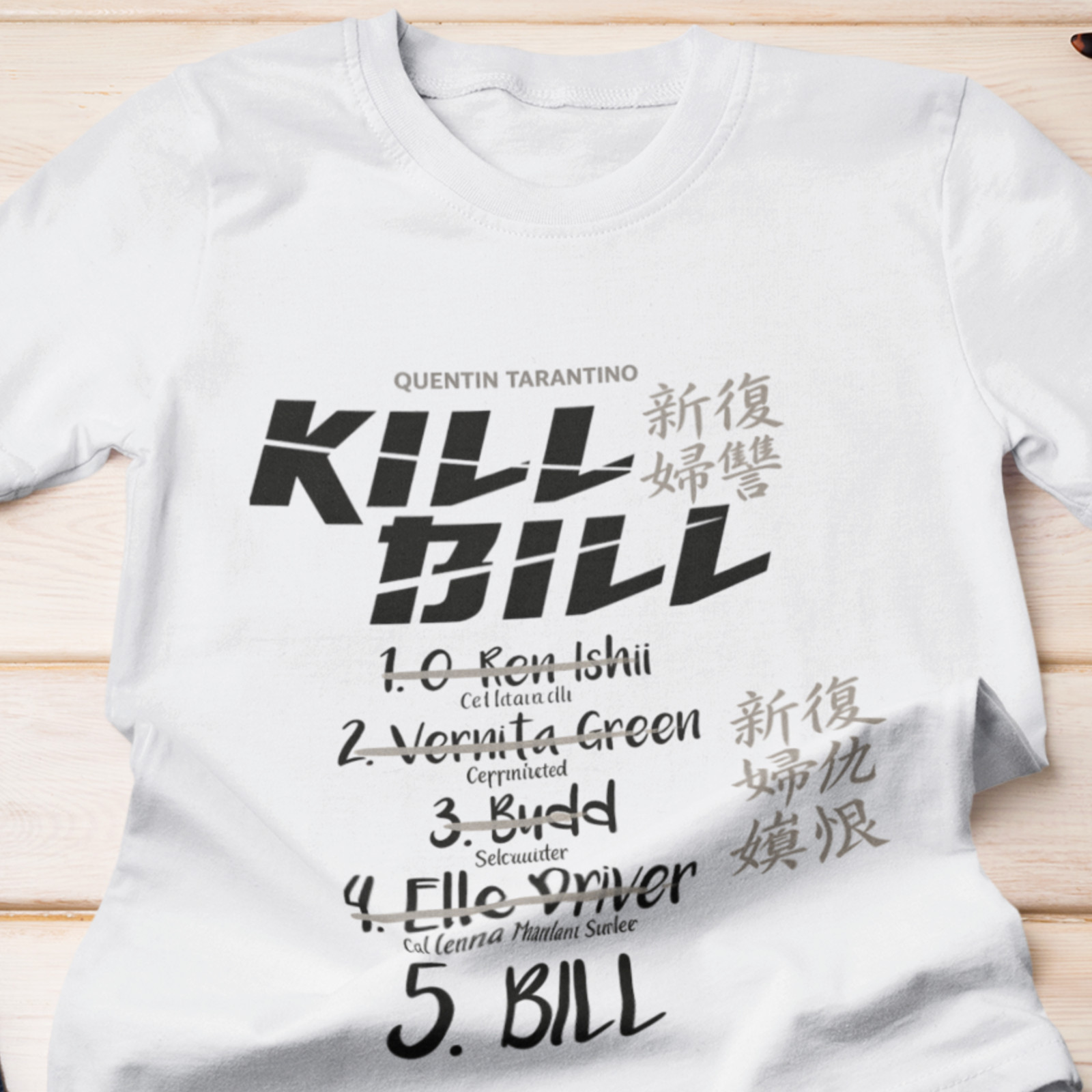 Kill Bill Movie Inspired T-Shirt List Five Targets Film Fan Graphic Tee