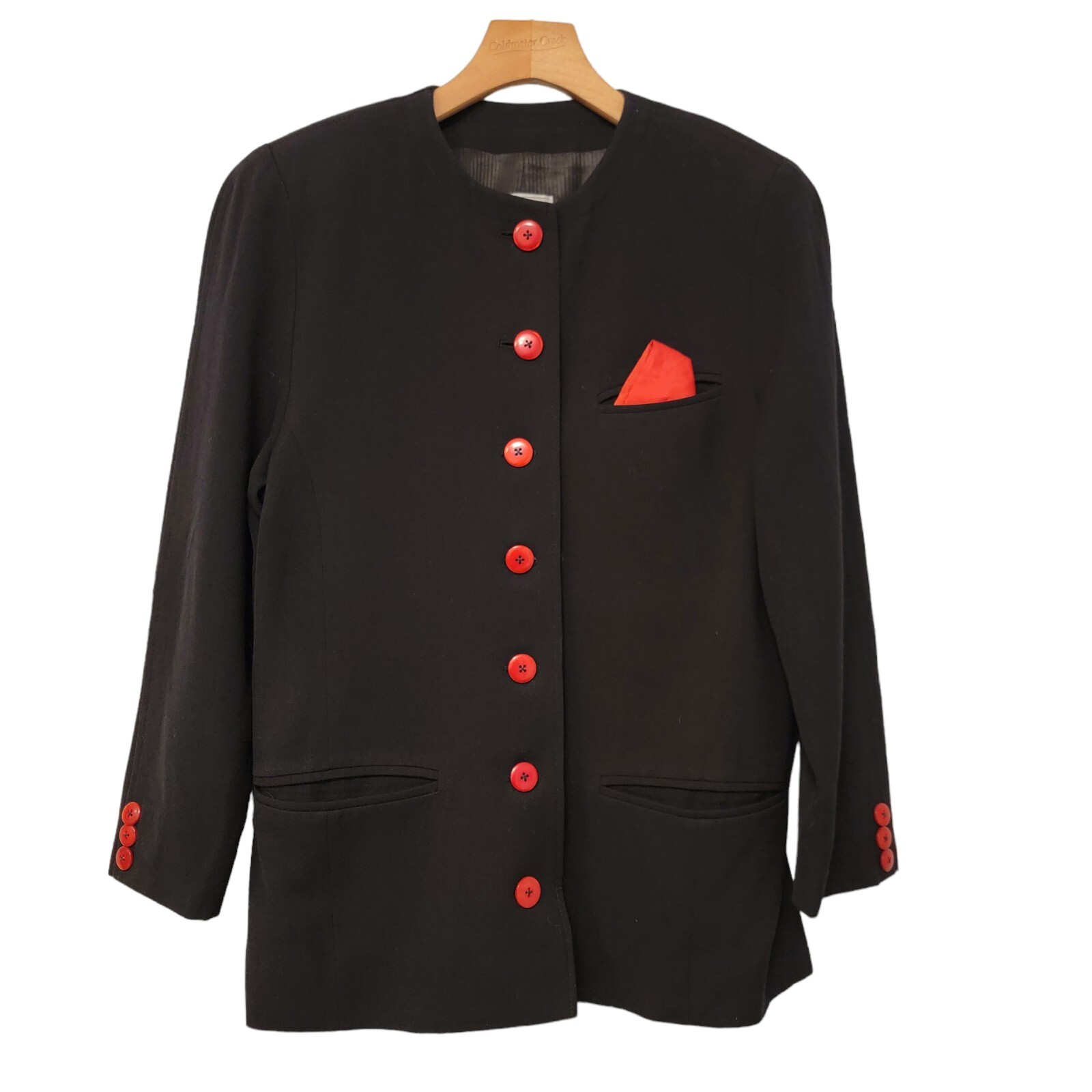 Vintage Gil Bret Blazer Single Breasted Jacket Black W/ Red Buttons Pockets Sz 8