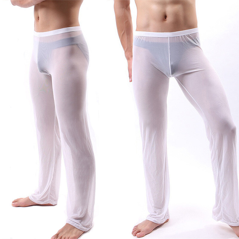 Men’s Sheer See Through Mesh Underwear Sports Fitness Long Johns Pants Leggings