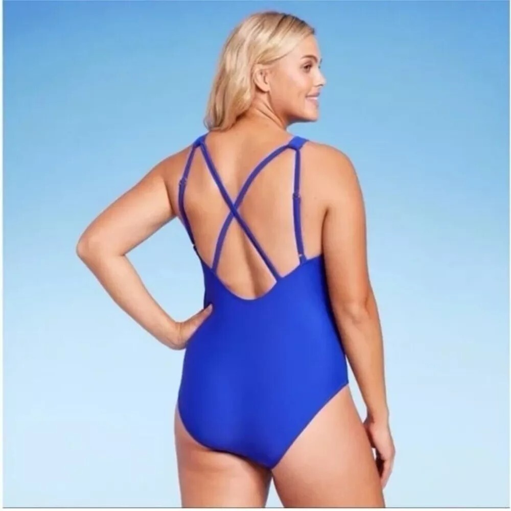 New Kona Sol High Neck One Piece Royal Blue Bathing / Swim Suit Medium 8-10 $36