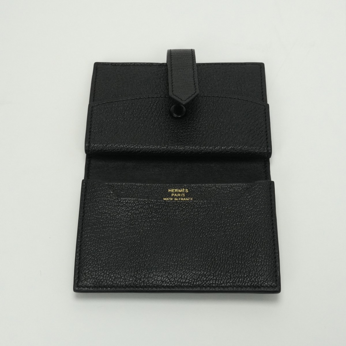 HERMES Bearn Mini Wallet Noir Black Chevre Miosor Gold HW Card Coin Case