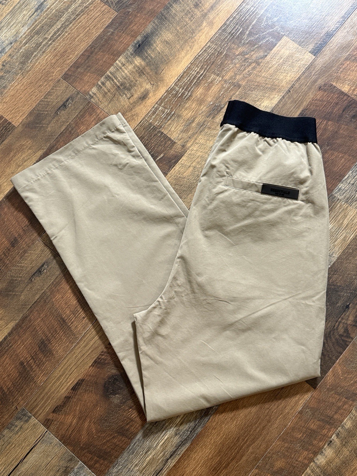 ESSENTIALS FEAR OF GOD Beige Twill Chino Pants M Elastic Waist Straight Leg