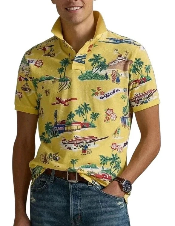 Polo Ralph Lauren Mesh Polo Shirt Sz M Classic Fit Hawaiian Polo Bear $148 NWT