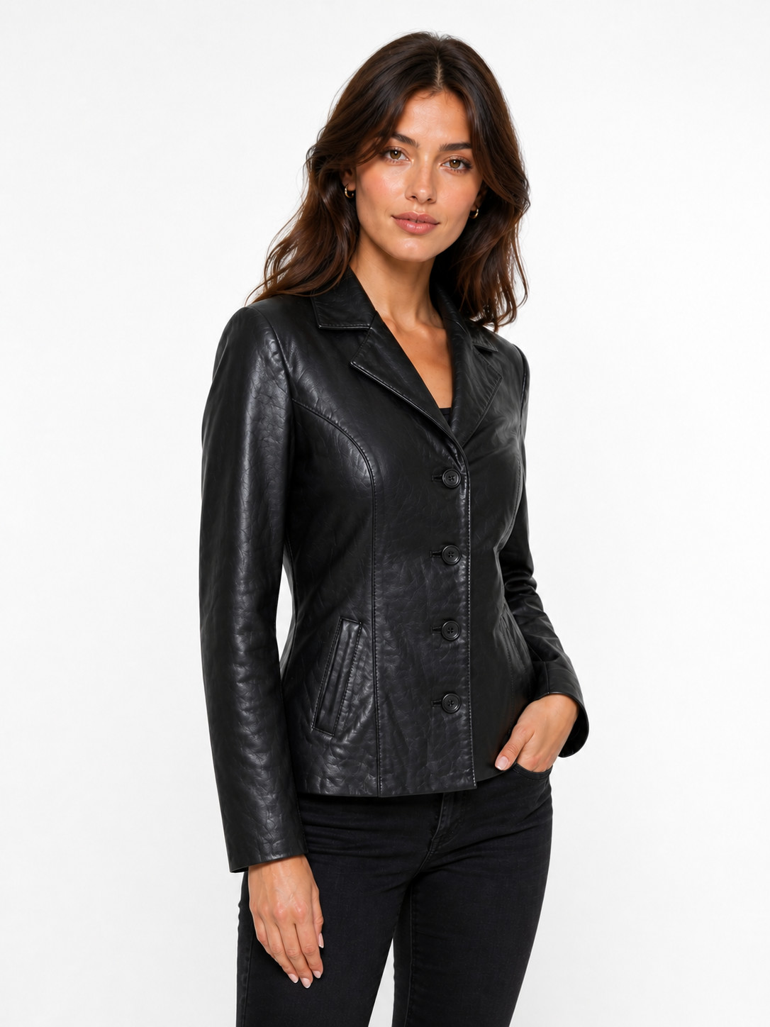 Genuine Black Color Leather Women Jacket Fitted Blazer Style, Tailored