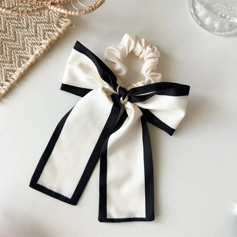 1Pc Fashion Solid Bow Ribbon Tassel Hair Scrunchies Elastic Hair Bands For Women