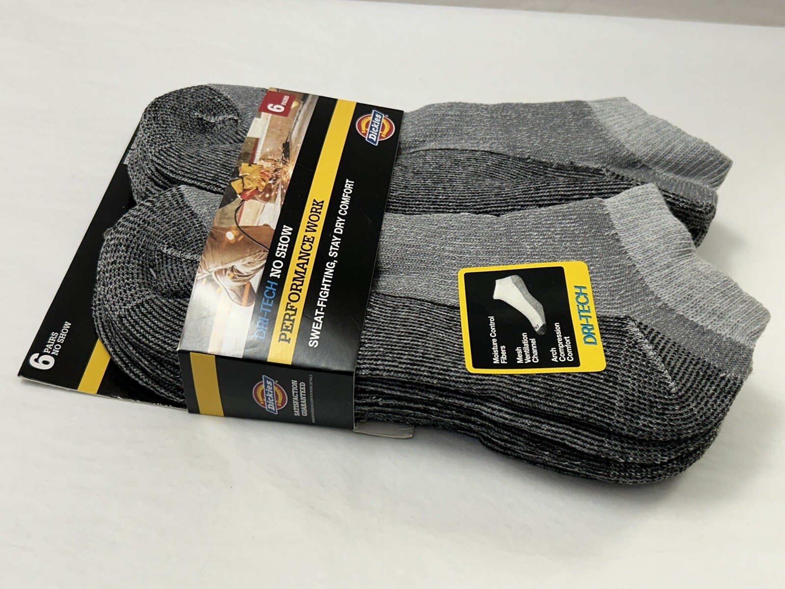 New Dickies Men’s Performance Work Dri-Tech No Show Socks 6-Pair Shoe Size 6-12