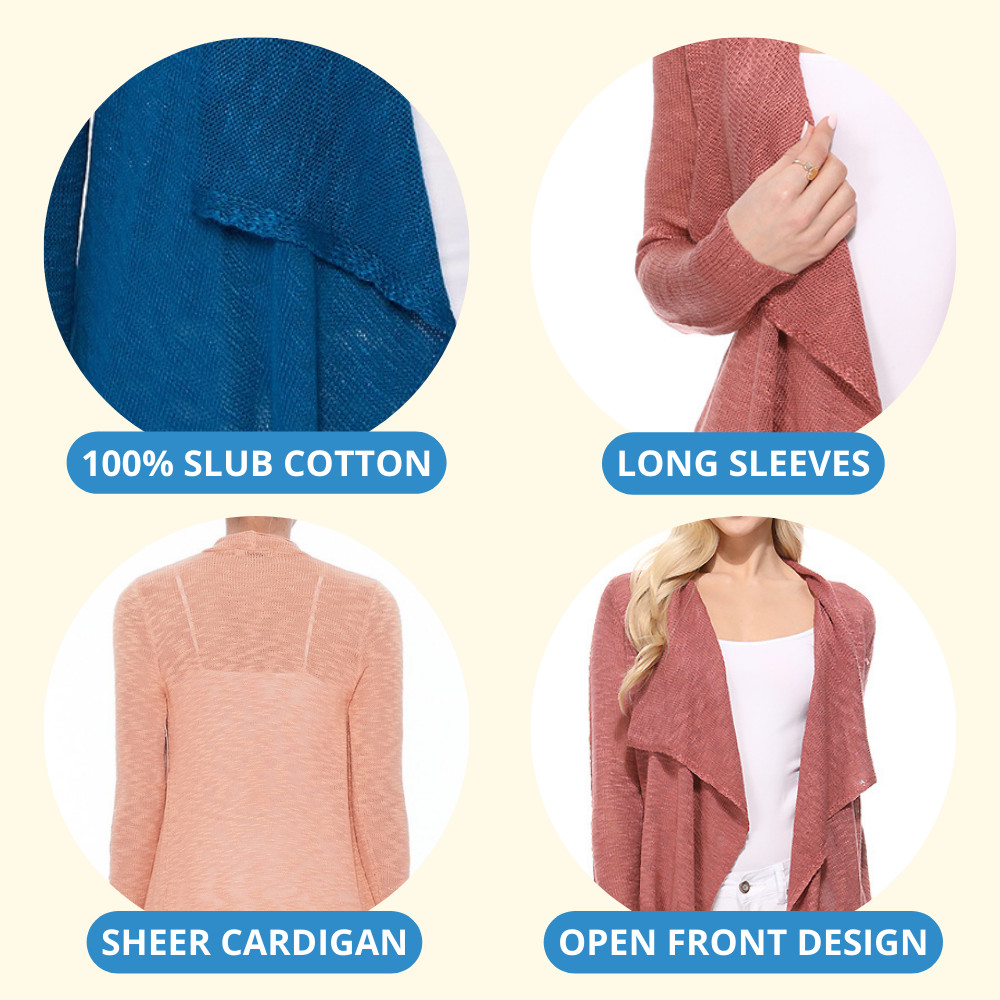 YEMAK Women’s Long Sleeve Sheer Slub Open Front Casual Cardigan Sweater MK8080