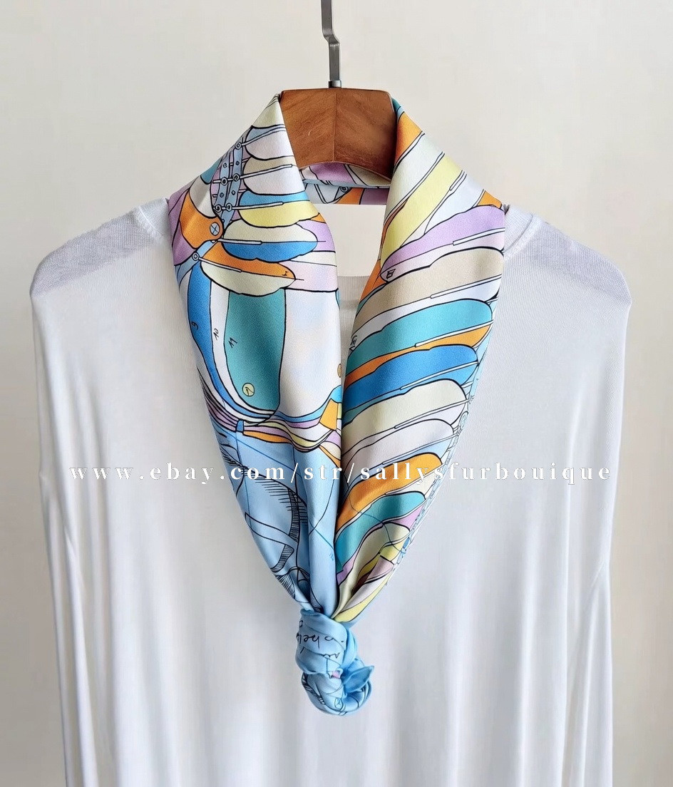 2026 Sallys 18 Momme Twill Silk Wrap Scarf Fly Horse Print Double Face Shawl 35″