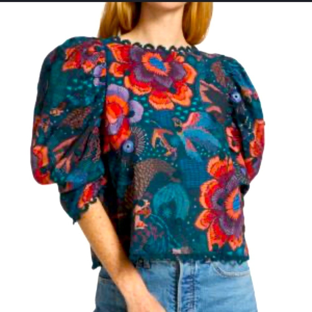 Farm Rio River Creatures Women’s Floral Blouse Size XS