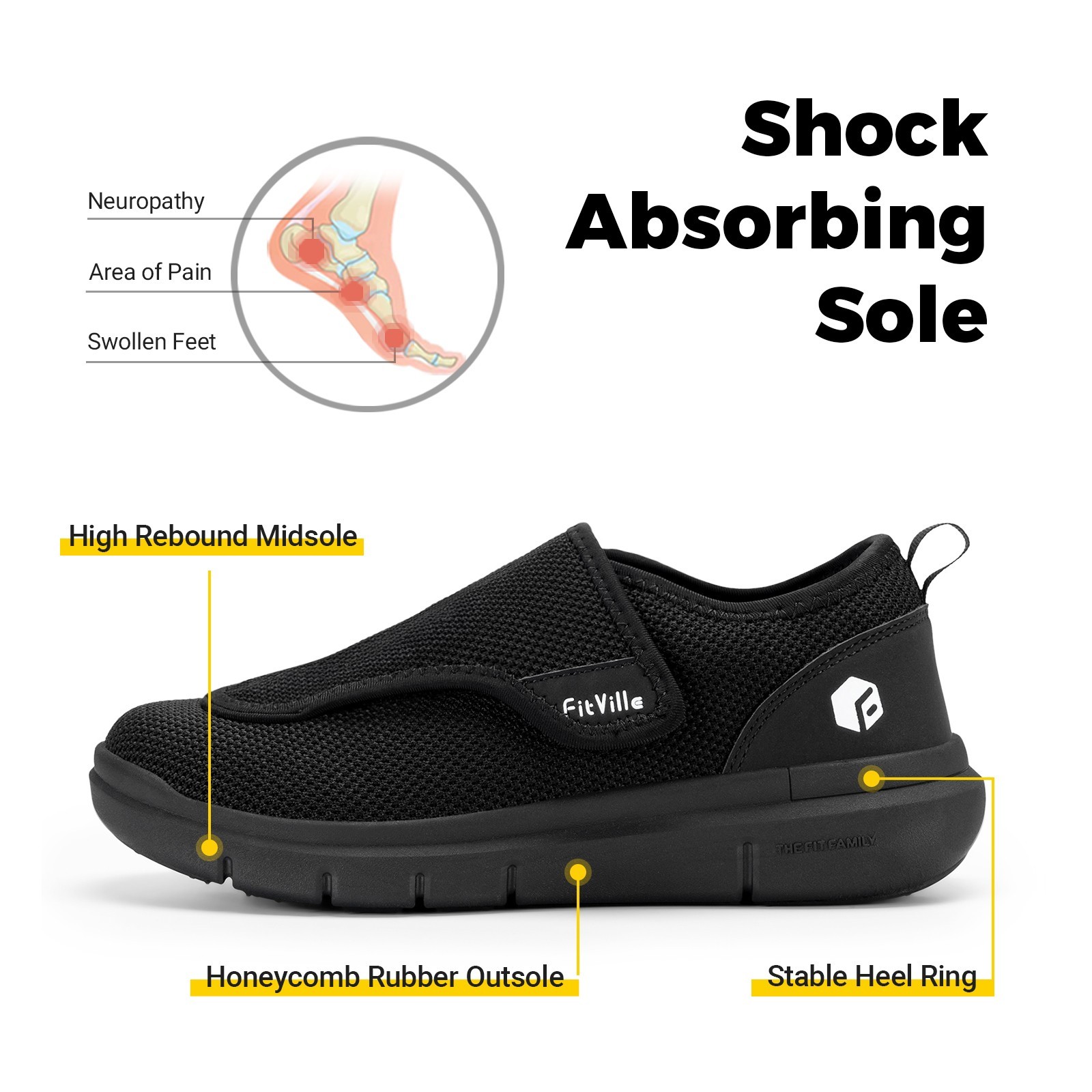 FitVille Diabetic Shoes Men Extra Wide Slip-On Shoes Swollen Feet Pain Relief
