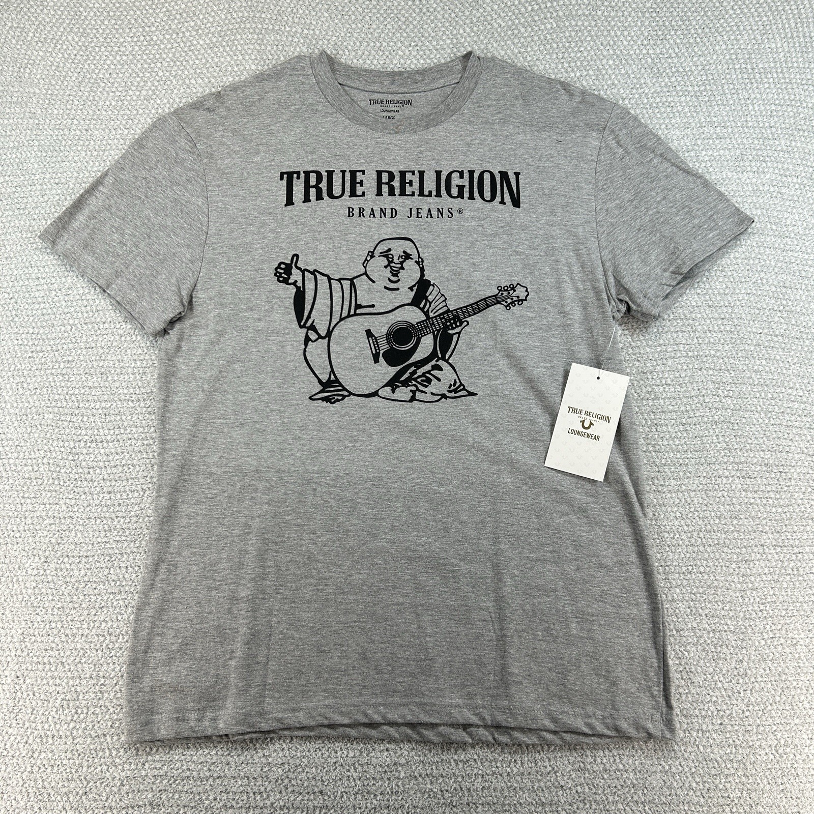 True Religion T-Shirt Mens Large Gray Loungewear Buddha Logo Short Sleeve
