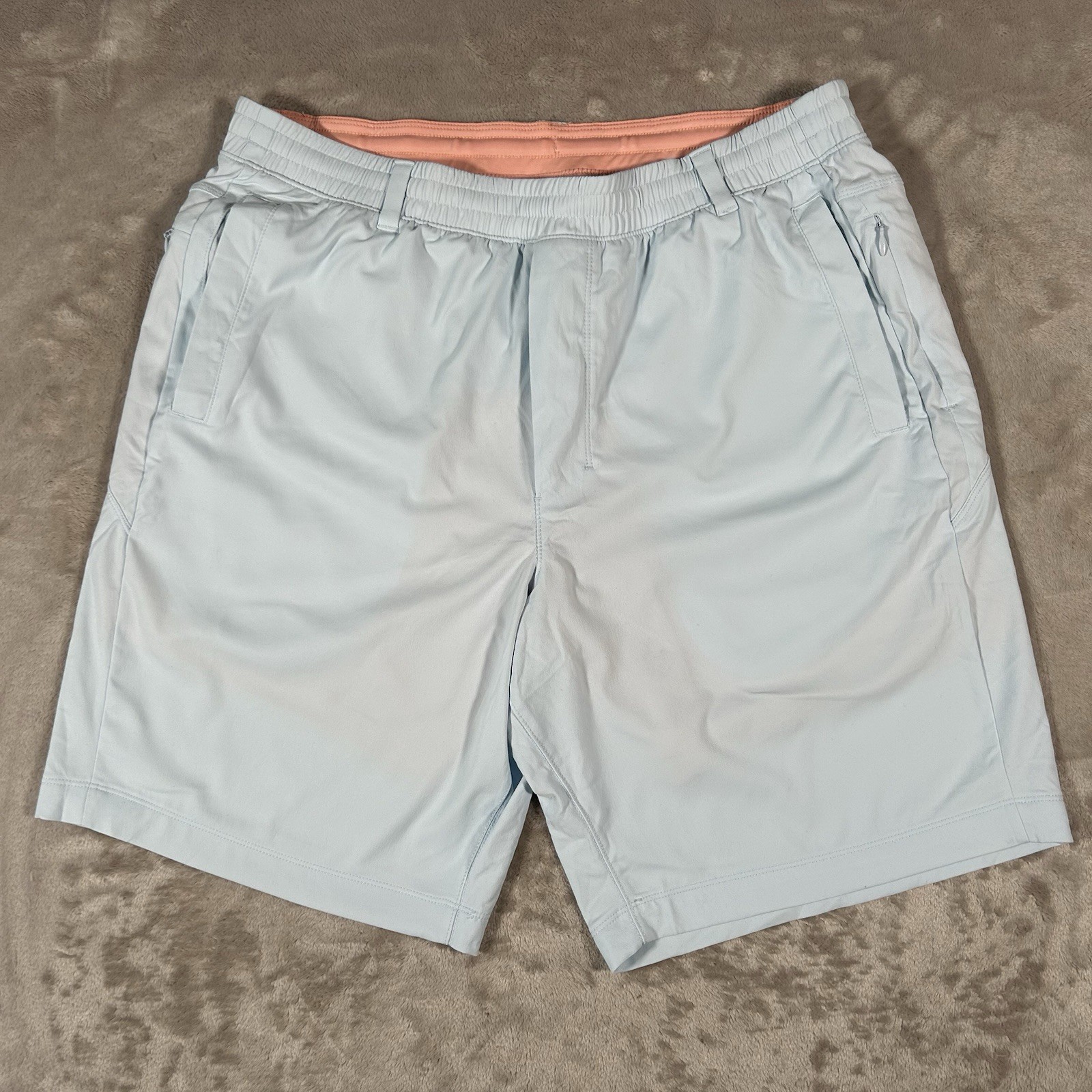 Birddogs Shorts Mens 2XL 9″ Sky Blue Lined Elastic Waist Drawstring Zip Pocket