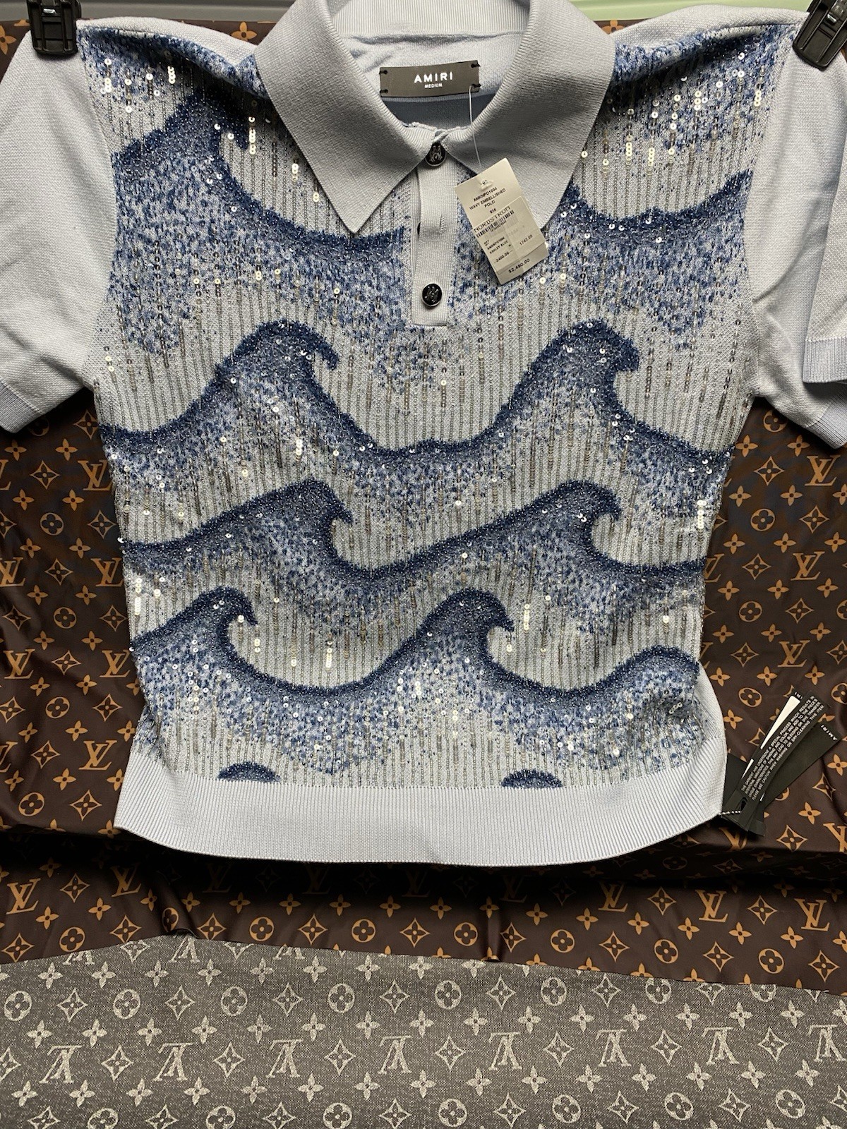 Amiri Men’s Wavy Embellished Polo Shirt.Rare. Not Available Anywhere!MSRP$2490