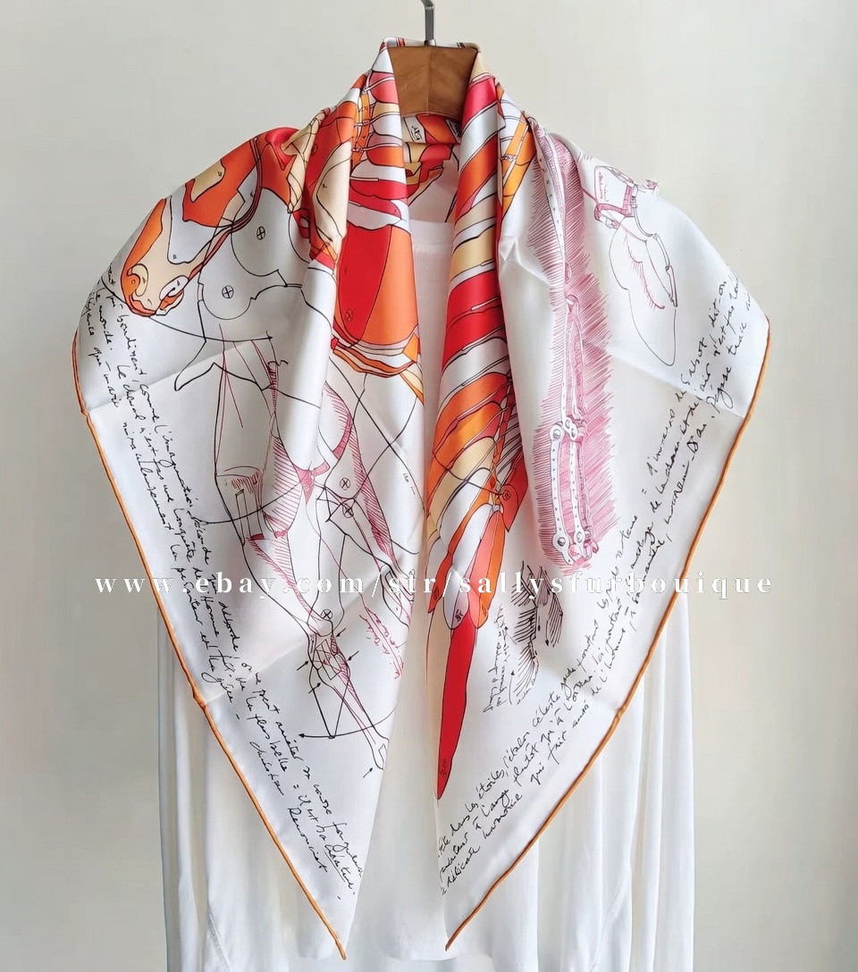 2026 Sallys 18 Momme Twill Silk Wrap Scarf Fly Horse Print Double Face Shawl 35″