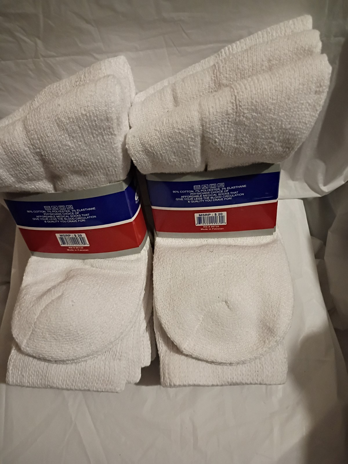 Rodex Therapeutic Crew Socks White Men’s Size 10-13 6 pairs cotton Blend