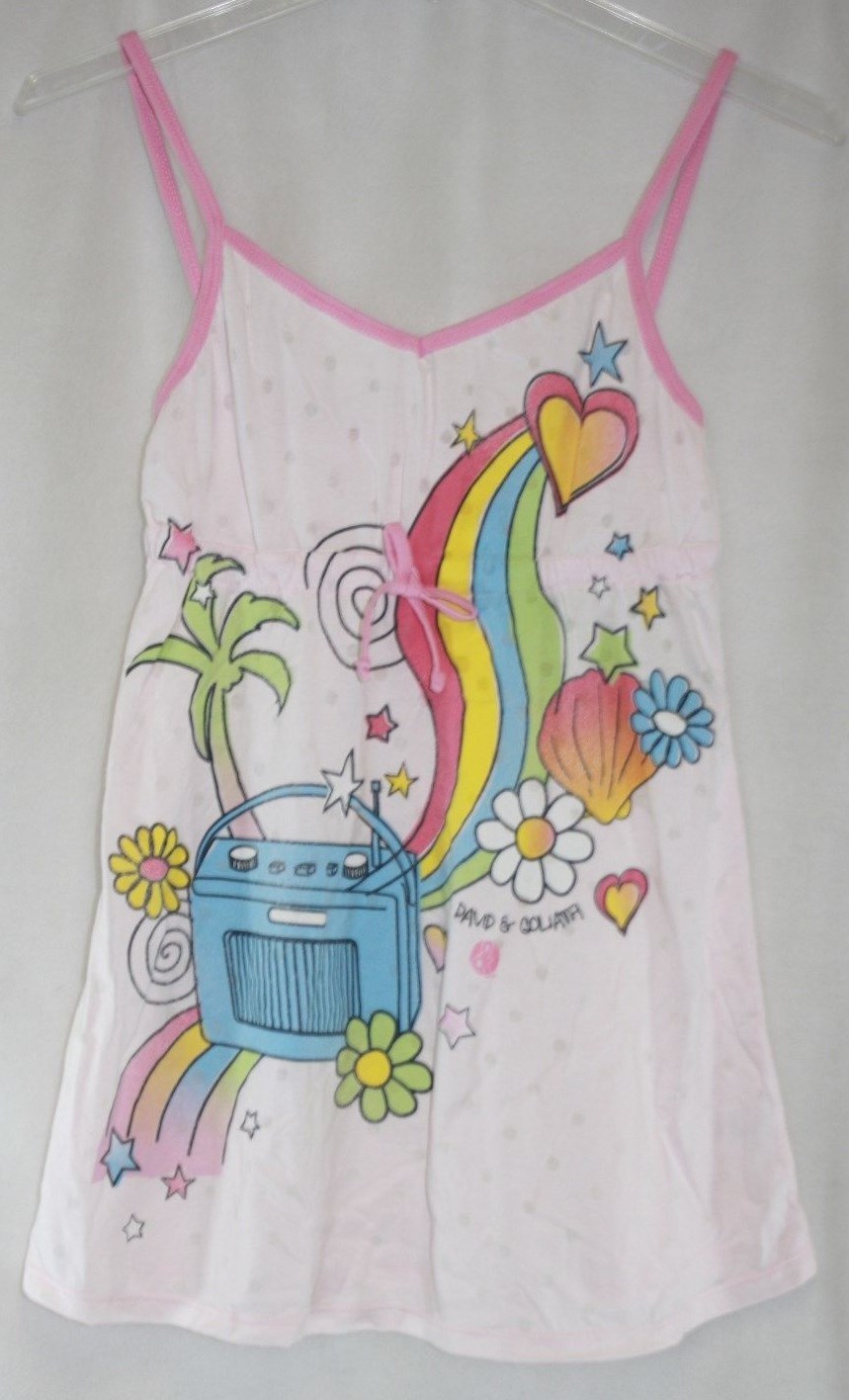 Womens Juniors David & Goliath Pink Rainbow Flower Radio Cami Strappy Tank Top