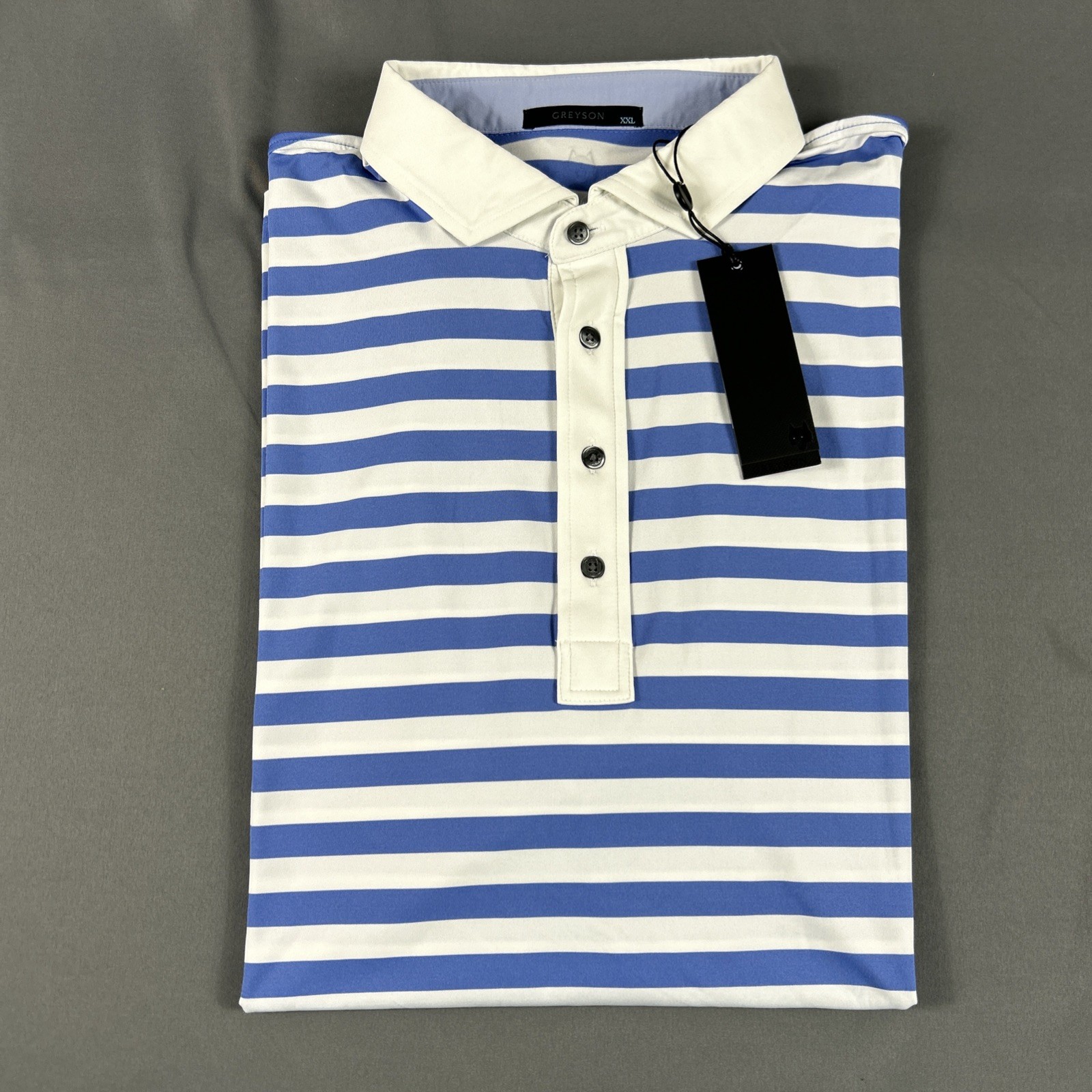 Greyson Golf Shirt Polo Kissimmi Striped XXL Blue White Polyester NWT MSRP $118