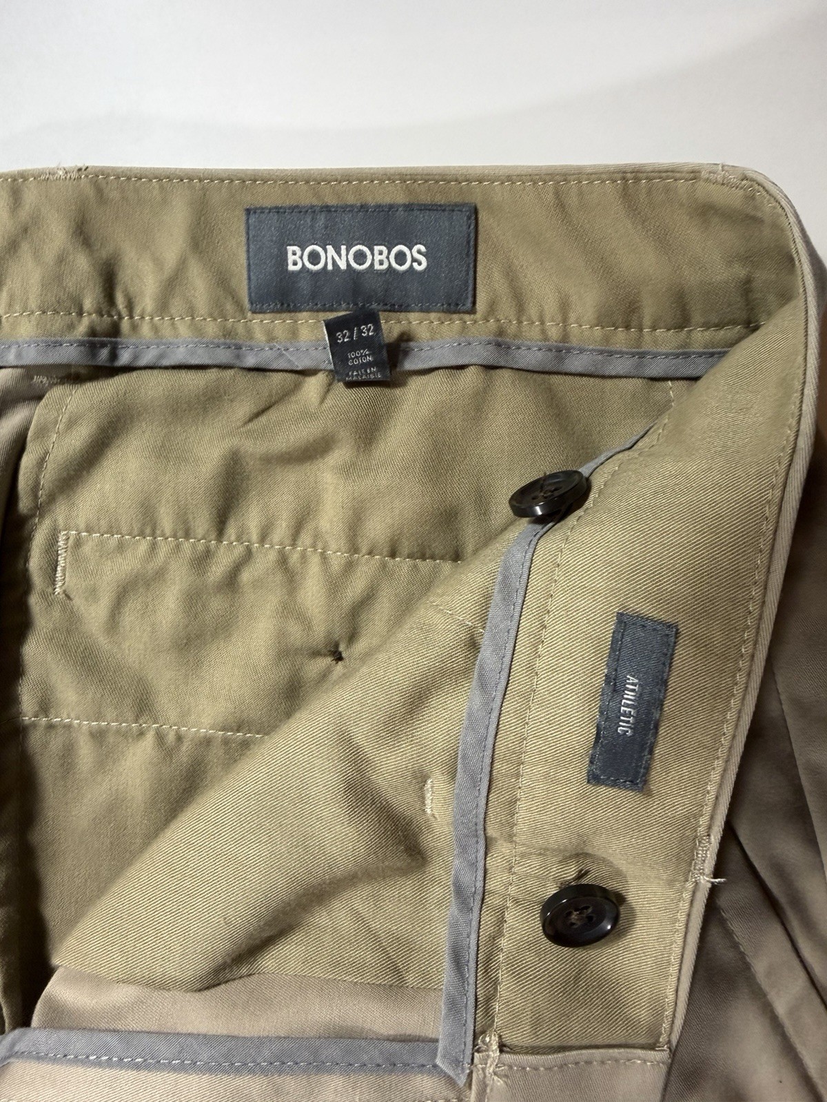 Bonobos Men’s Khaki Cotton Twill Chino Pants Athletic Fit Straight Leg 32W