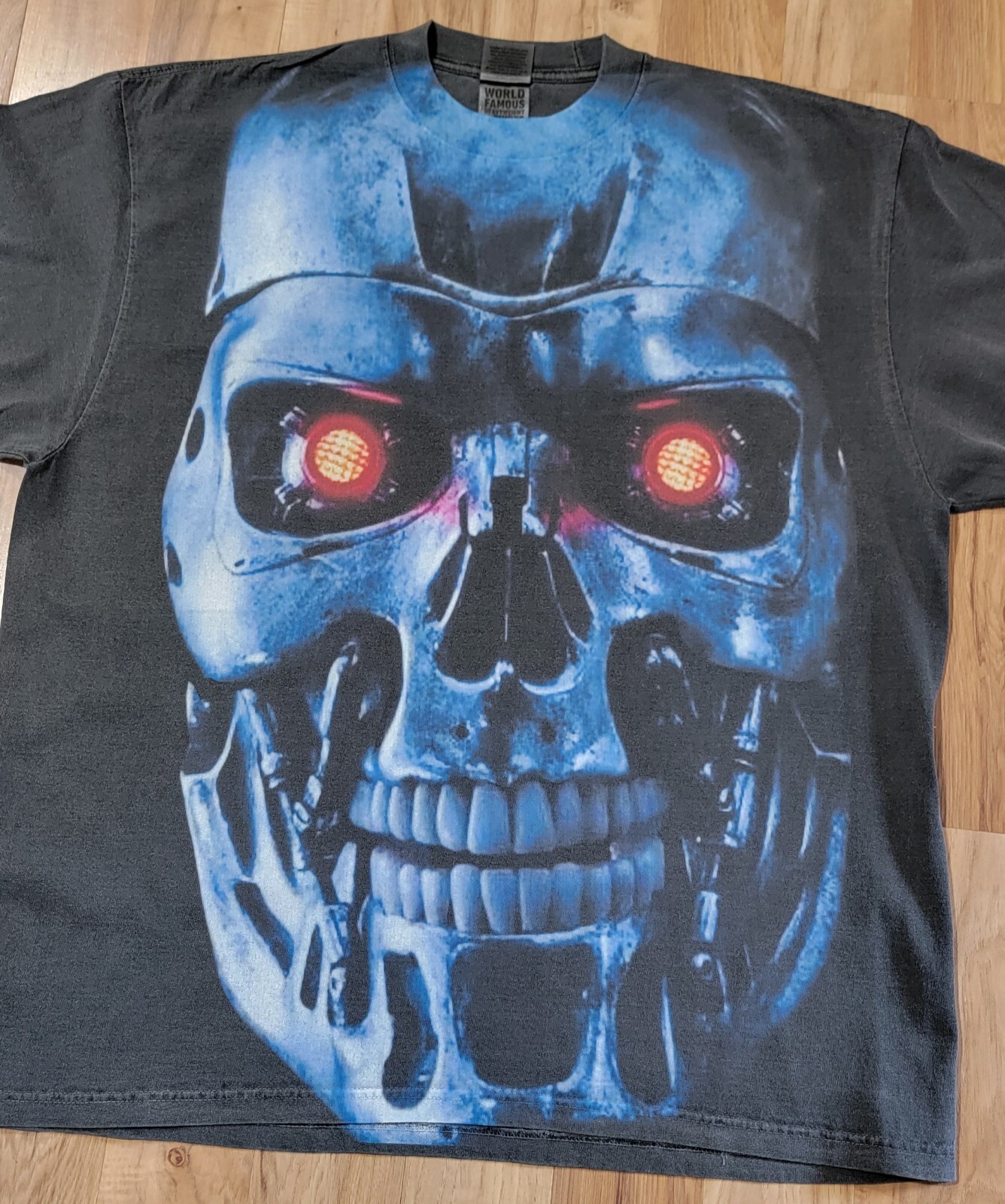 TERMINATOR JUMBO PRINT ON A SHAKA HEAVYWEIGHT GARMET DYED T SHIRT “MODERN”