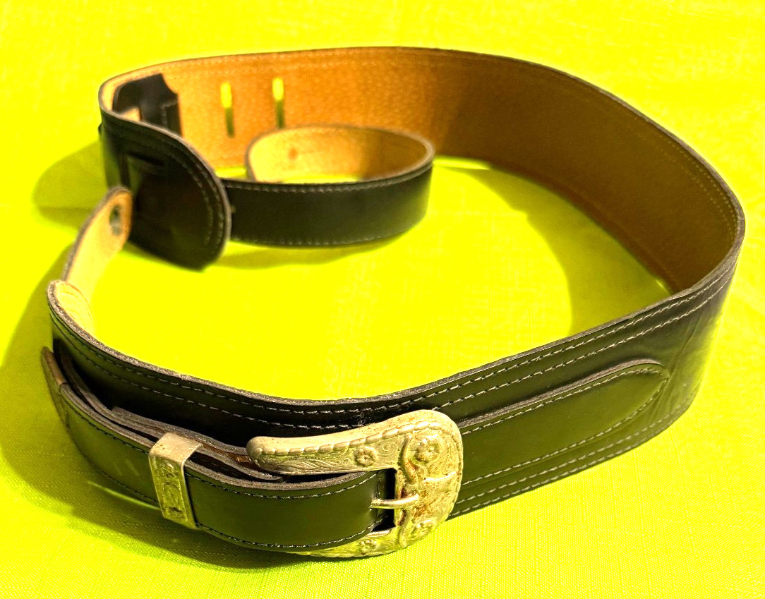 Vintage Music City Strap Co Nashville TN Black Leather Guitar Strap Western Buck