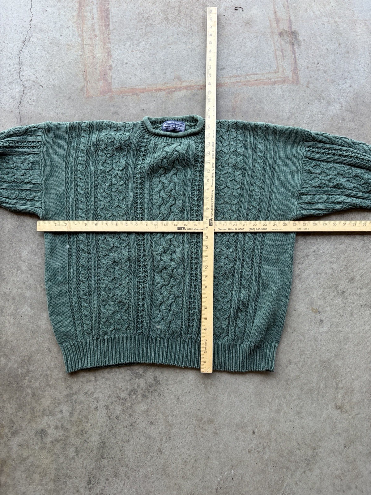 Bowen & Wright Green Cable Knit Pullover Sweater Men’s XL