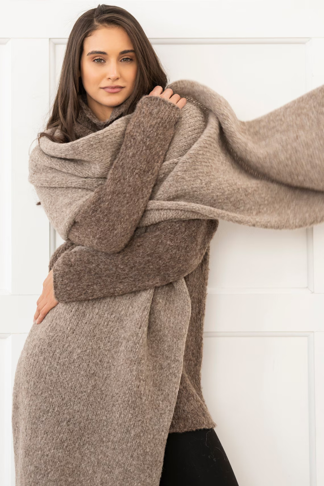 Oversized Knit Alpaca Scarf Shawl: Extra Long Merino Wool