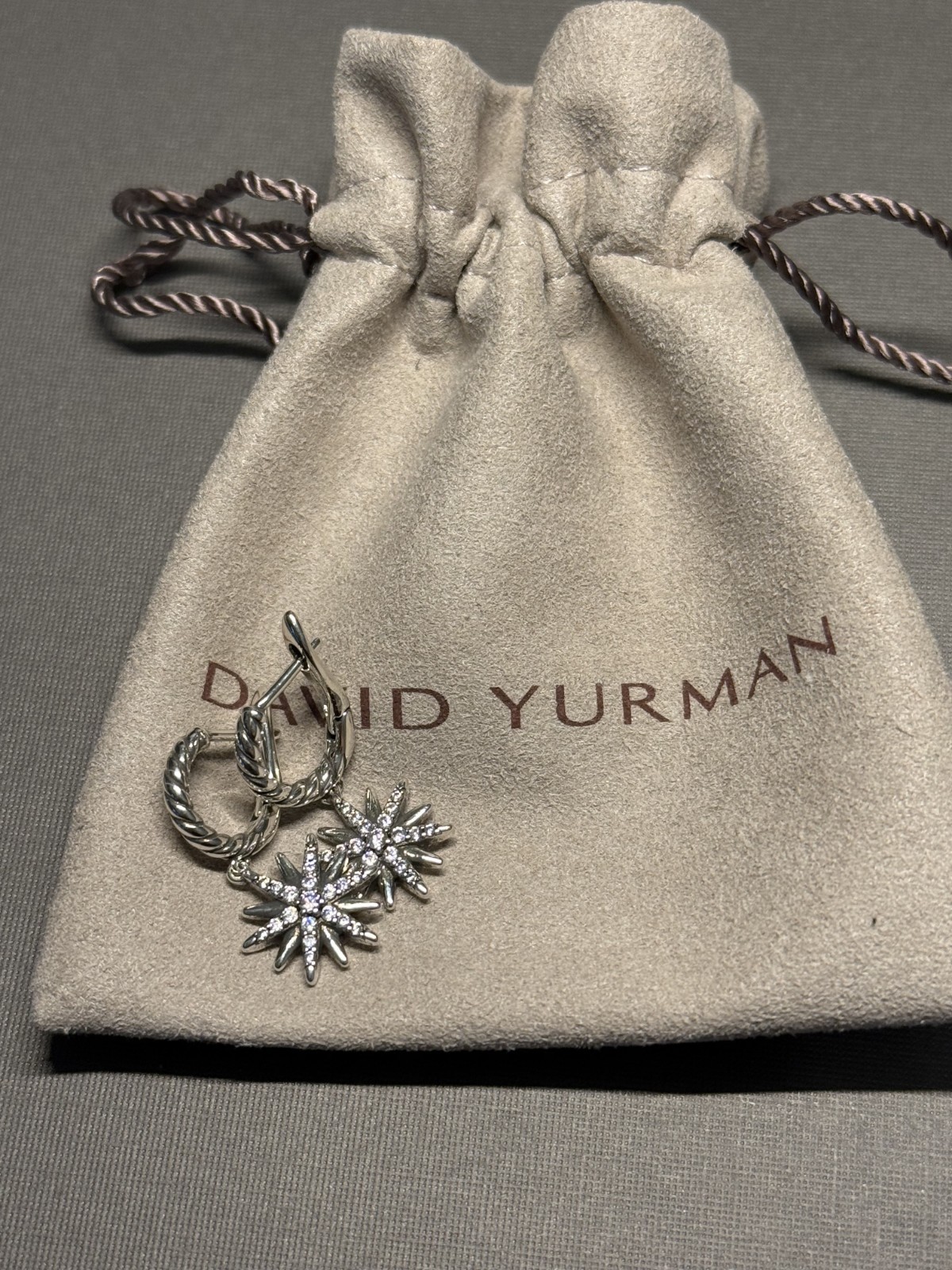 David Yurman 925 Sterling Silver Starburst Diamond Drop Earrings 7 mm