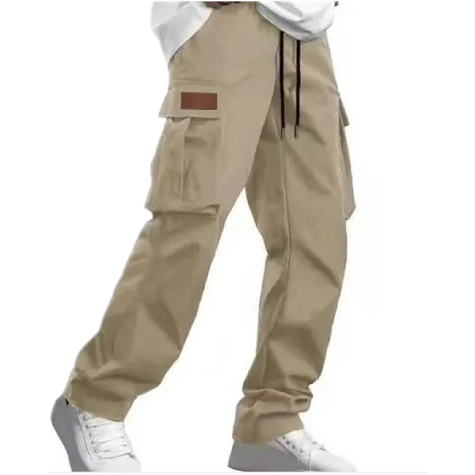 Mens Cargo Jogger Pants Drawstring Loose Fit Multi Pocket Casual Trousers