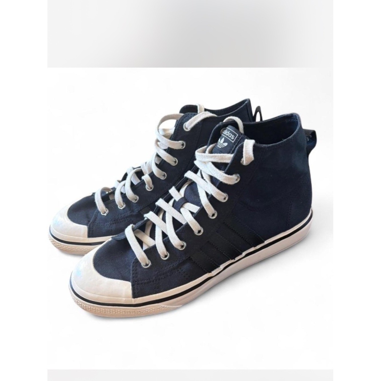 Adidas Nizza High Top RF 74 Sneakers – Black & Cream Canvas – Men’s 11.5