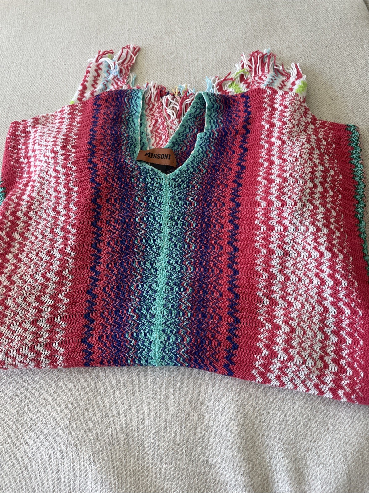 MISSONI Asymmetric Zig Zag Soft Fringed Knit Multicolor Poncho OS Italy – NWOT