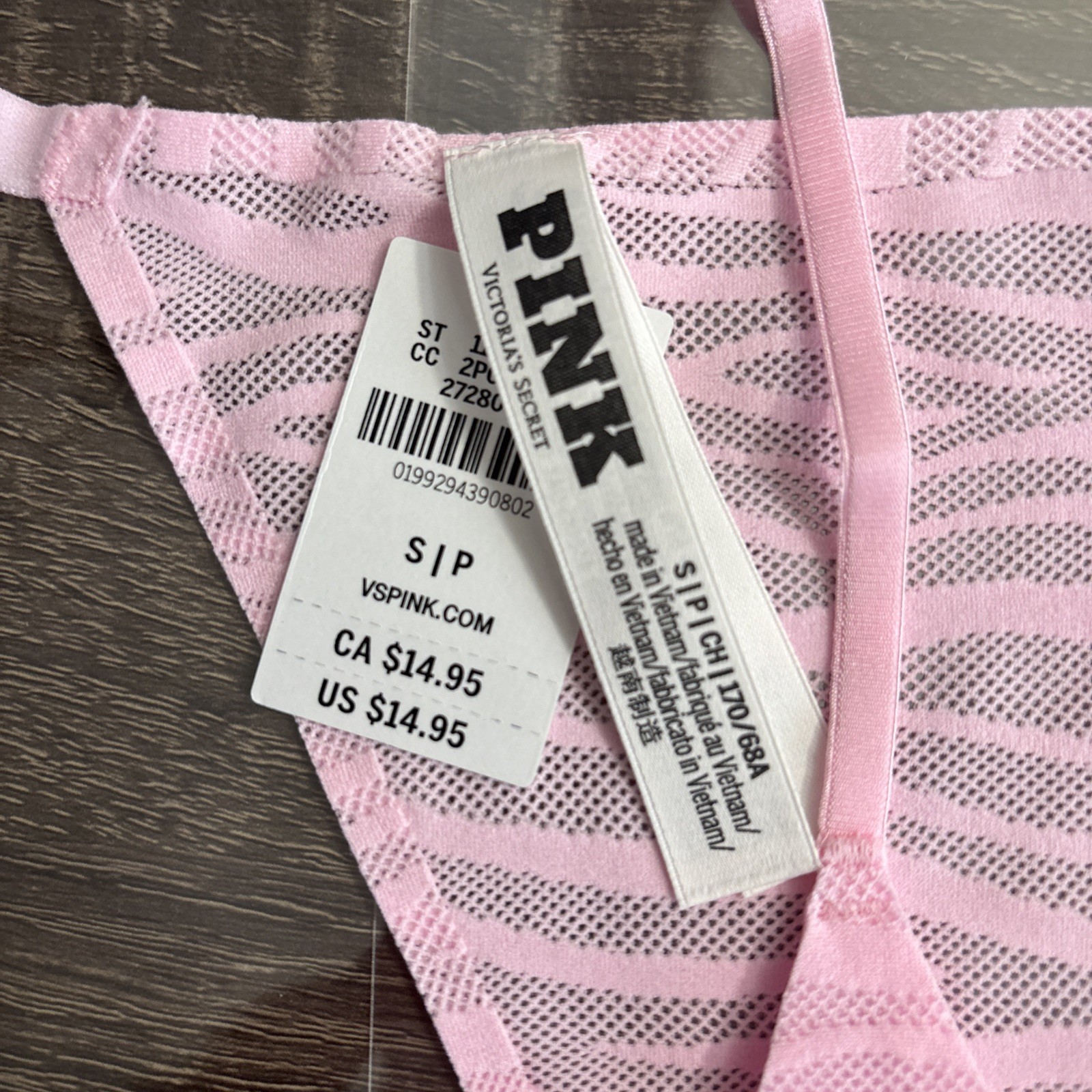 Pink By Victoria’s Secret Small Pink Zebra Lace No-Show V String Panties