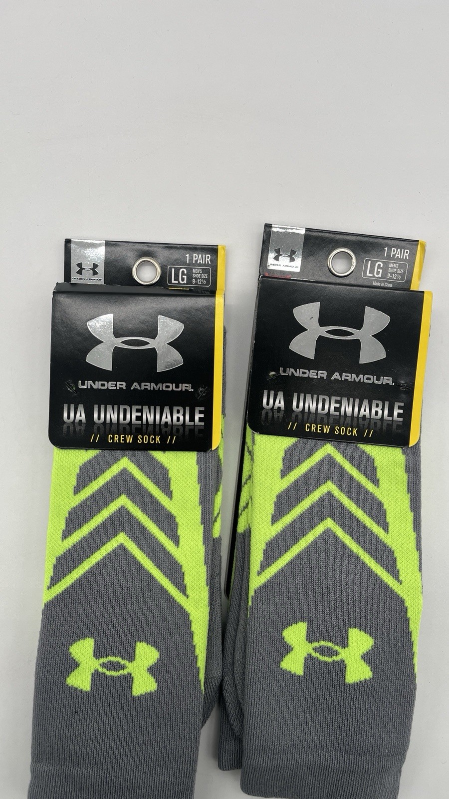 Under Armour UA Undeniable Crew Socks Mens Size L 9-12.5 Green/Black 2 Pack
